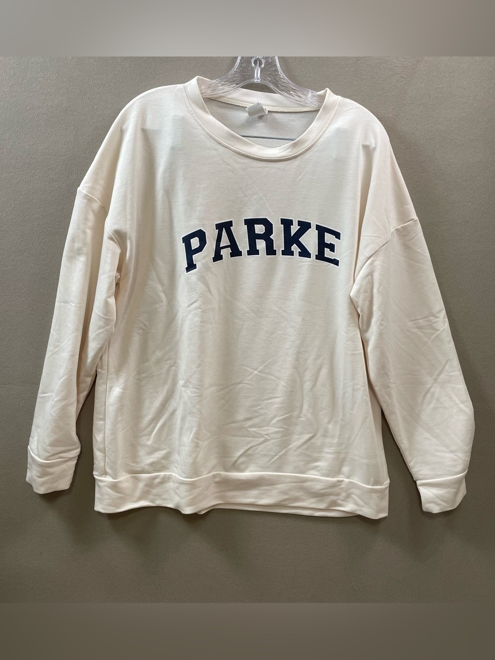 PARKE Graphic Women's Cream Sweatshirt navy logo XL pullover oversized